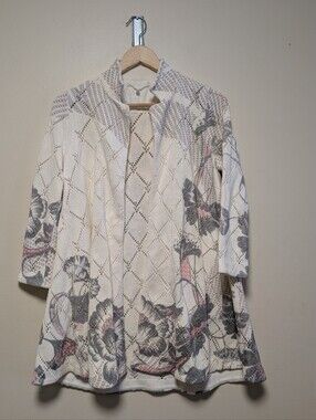 Knitted & Knotted Floral Pointelle Knit Cardigan XS Petite